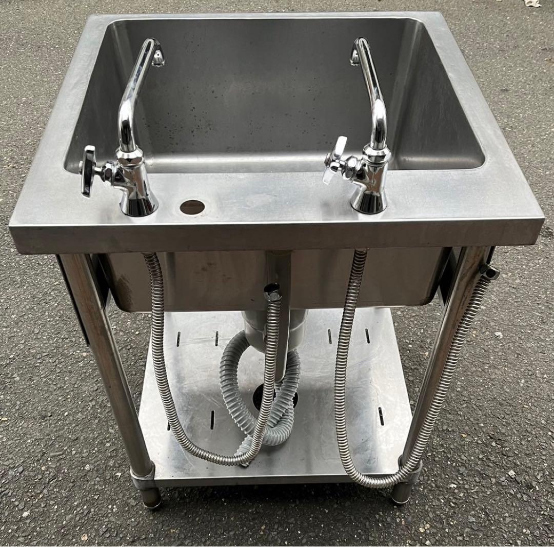 業務用 1槽シンク 二口蛇口付き 幅600×奥600×高さ800 一層シンク