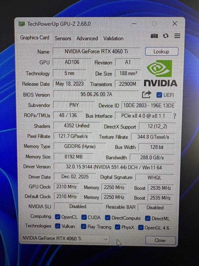 【付属品完品】PNY GeForce RTX 4060 Ti 8GB