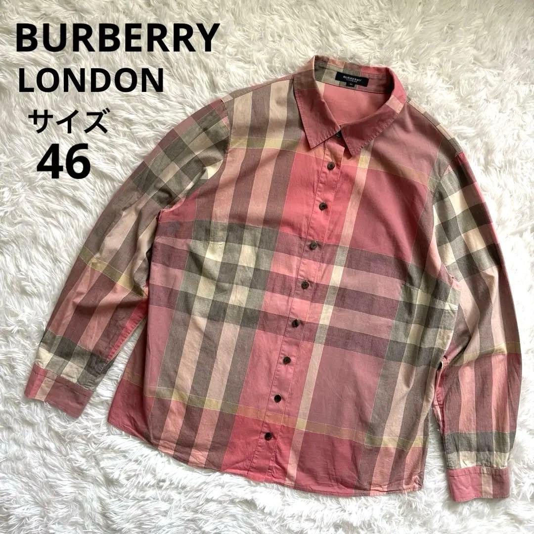 美品 BURBERRY バーバリーロンドン メガチェック シャツ ピンク 46