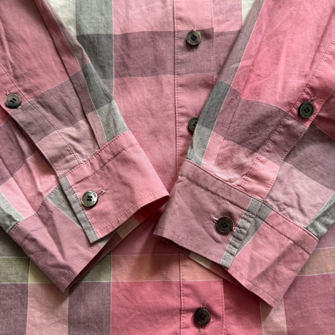 美品 BURBERRY バーバリーロンドン メガチェック シャツ ピンク 46