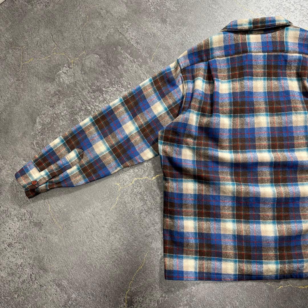 70sUSA製Pendletonペンドルトンボードシャツウールブルーブラウン古着