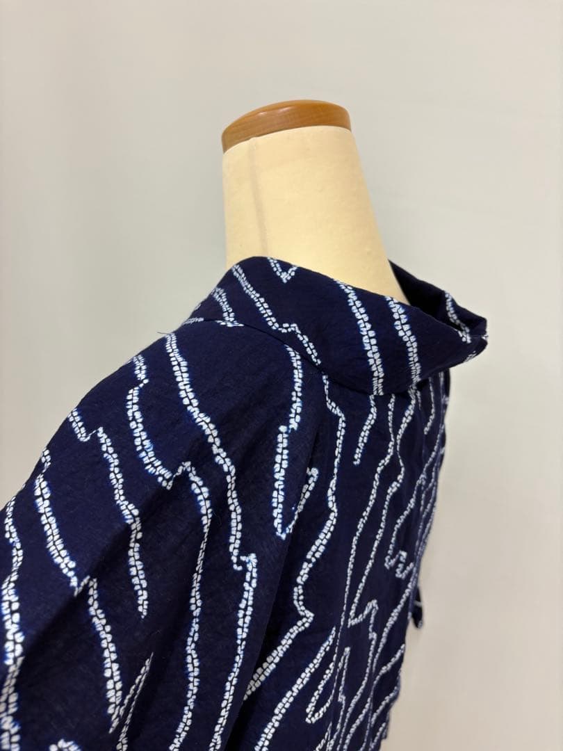 浴衣 絞り 藍色 流水 居敷当て有り