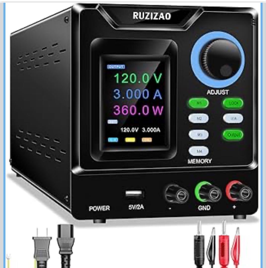 直流安定化電源、0-120V 0-3A電圧電流調整、出力制御押しボタン