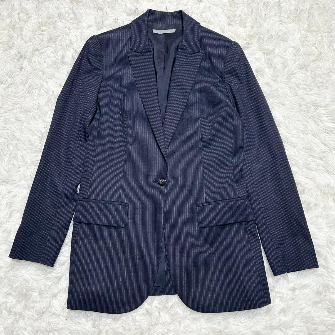 【美品】セオリーリュクス スーツ セットアップ ストライプ ネイビー シルク混