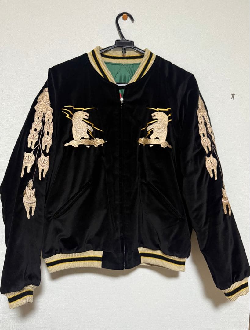 テーラー東洋 スカジャン ポーラーベア × アラスカ地図 別珍XL