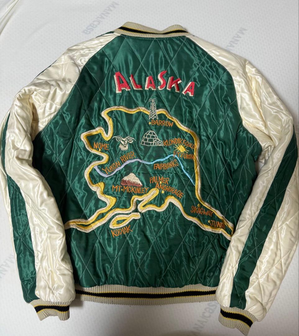 テーラー東洋 スカジャン ポーラーベア × アラスカ地図 別珍XL
