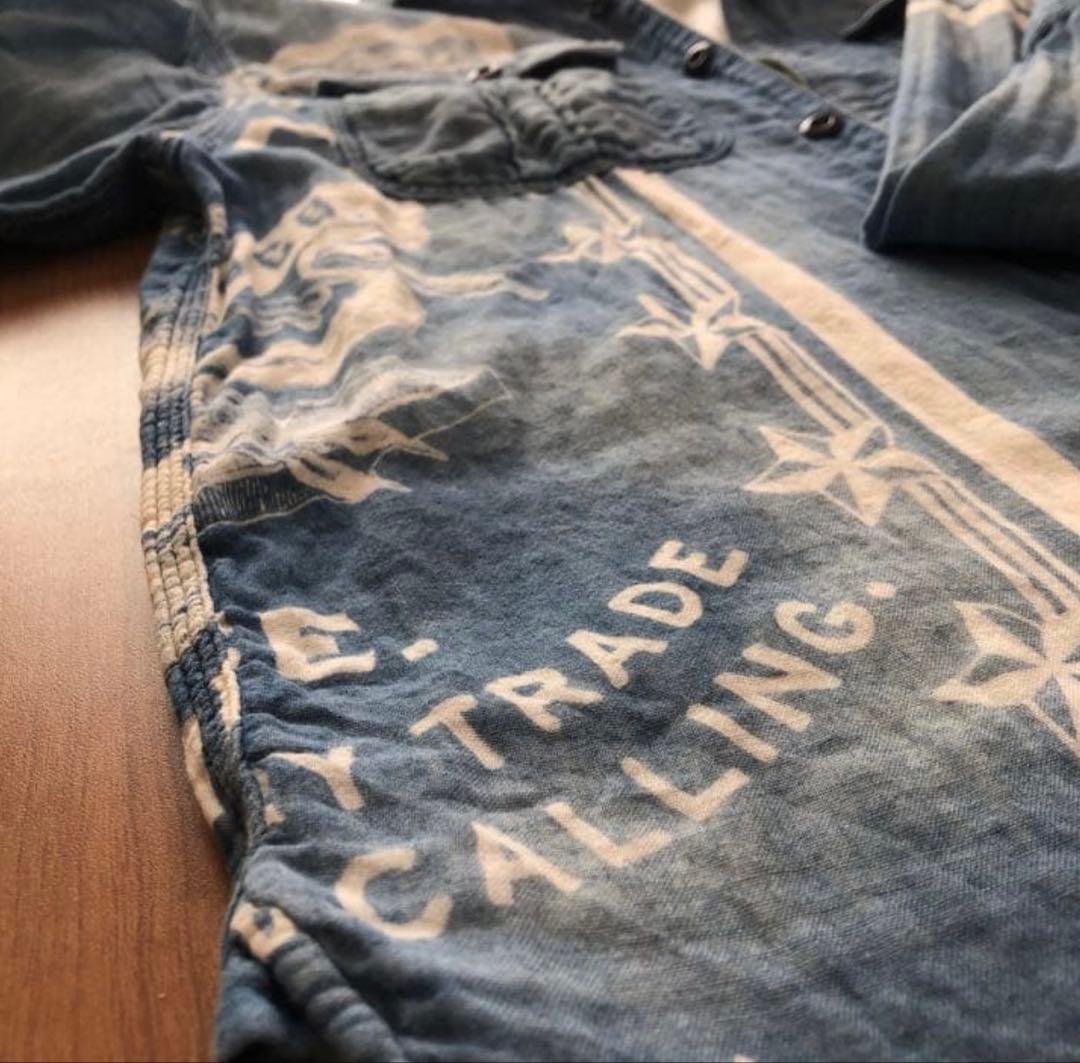 ダブルアールエル　インディゴ　ネイティブ　ガーゼ　シャツ　M