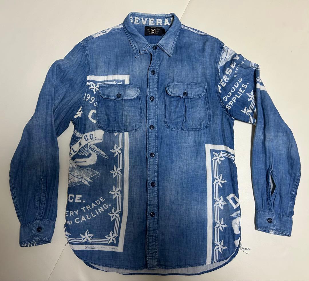 ダブルアールエル　インディゴ　ネイティブ　ガーゼ　シャツ　M