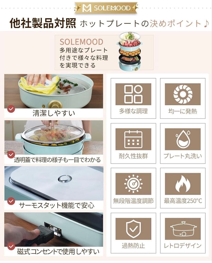 SOLEMOOD WL-G301 ホットプレート ブルー