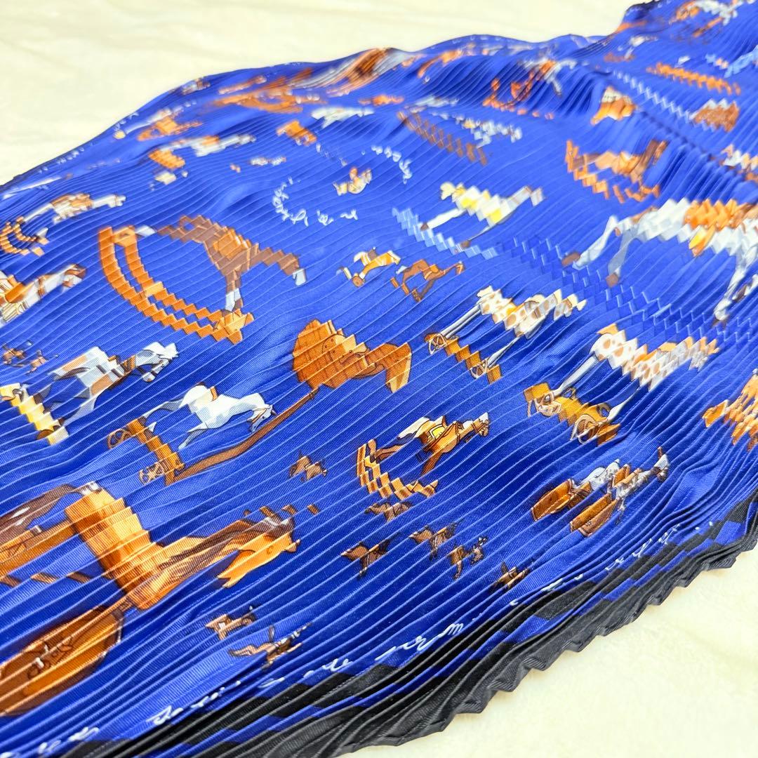 M*☆様 エルメス　プリーツ　カレ　スカーフ　青い木馬