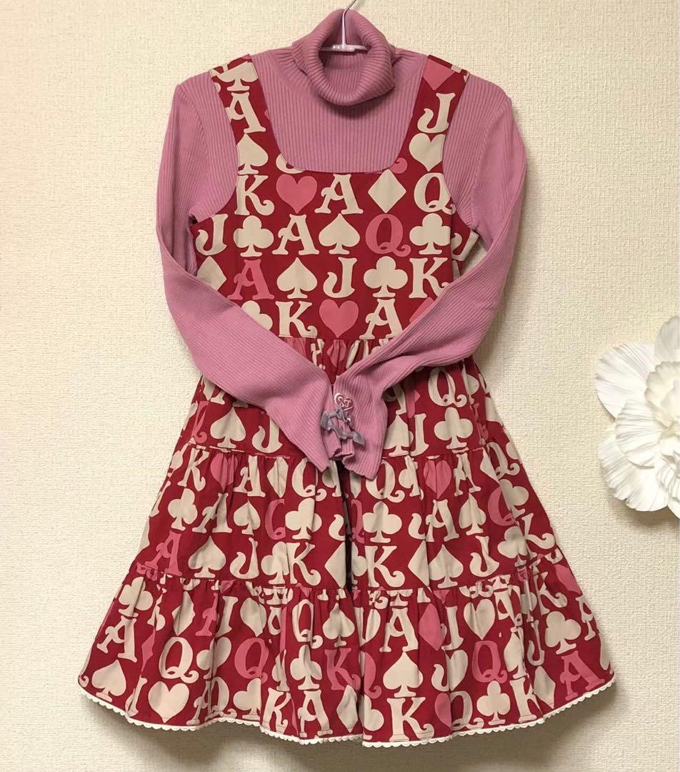 ま*ん様 シャーリーテンプル　復刻版トランプ柄ジャンパースカート　140cm赤×