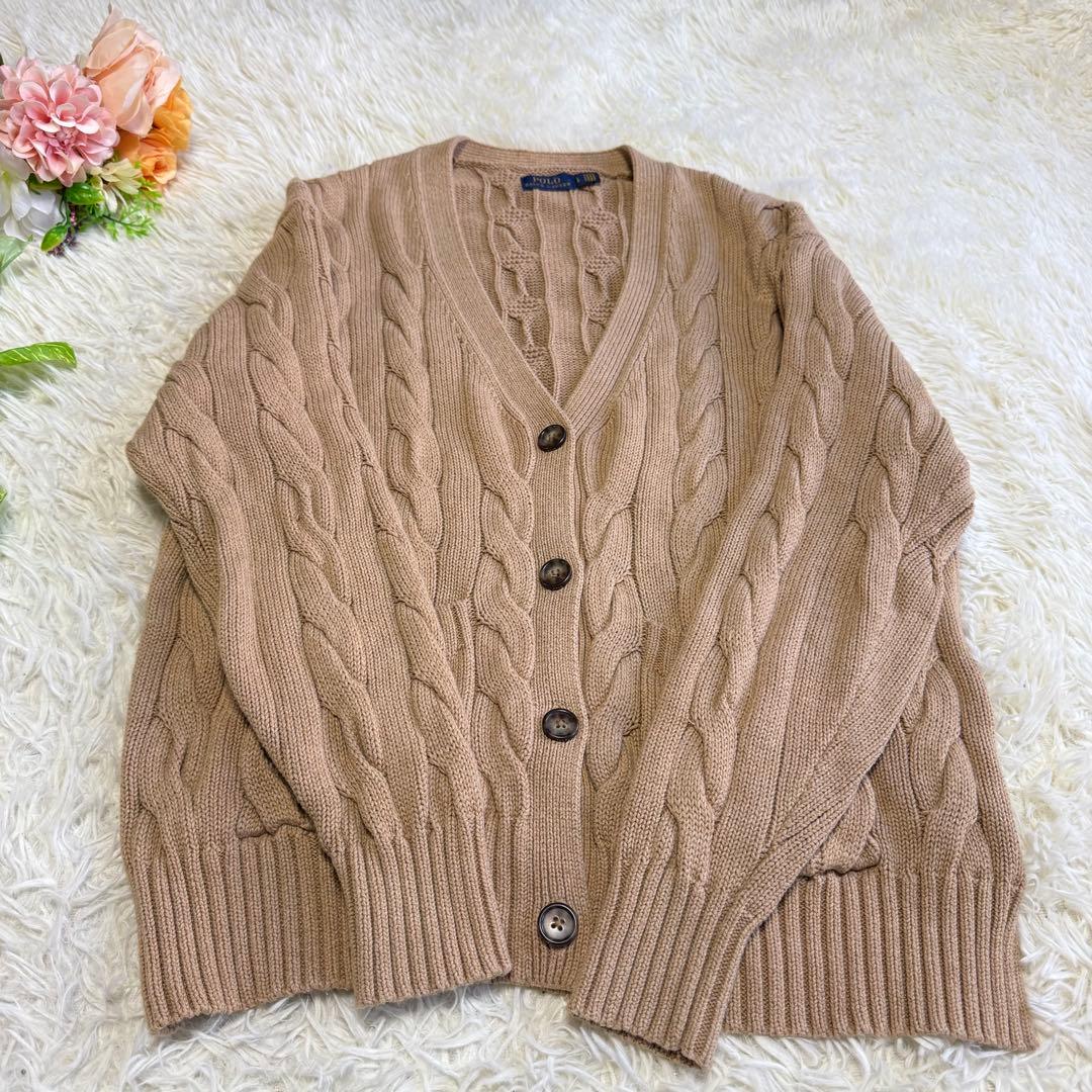 【ポロラルフローレン】美品 カーディガン ケーブルニット ベージュ レディース