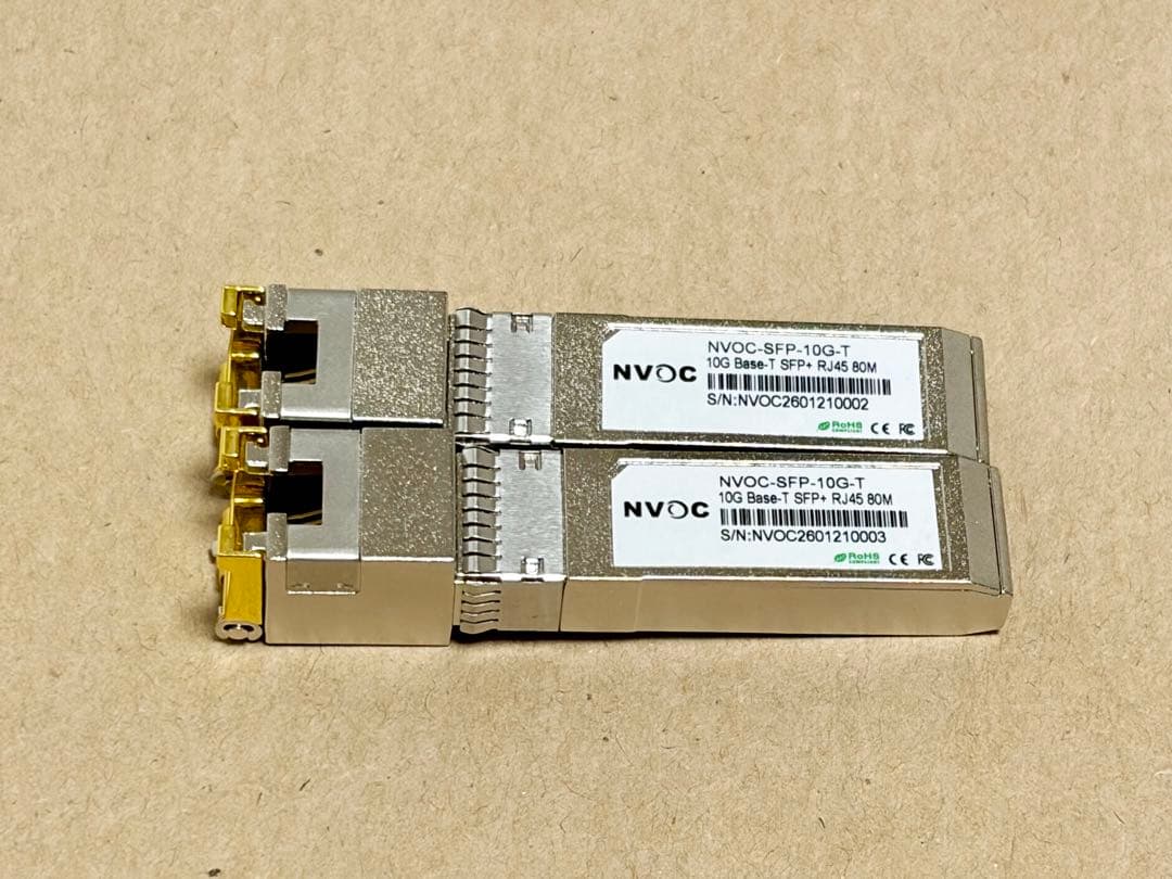 10GBASE-T 銅線 SFP+ 光トランシーバ 2個