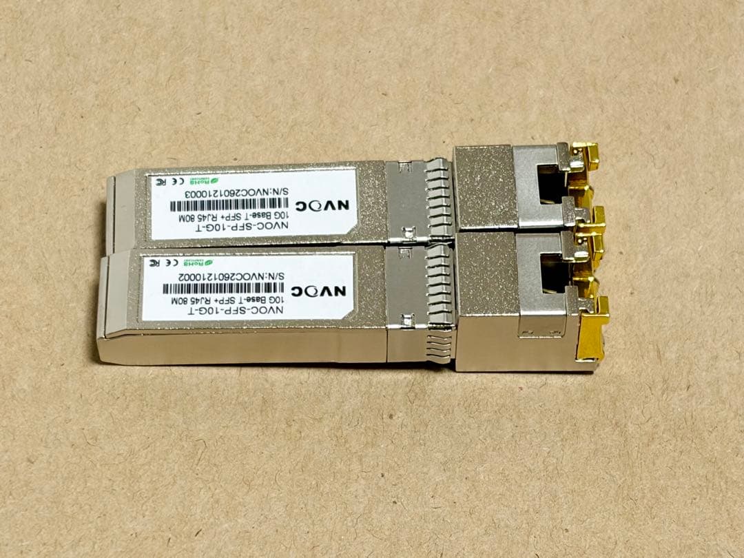 10GBASE-T 銅線 SFP+ 光トランシーバ 2個