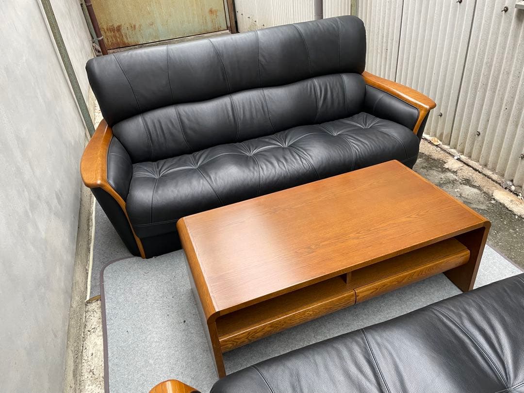 ブランコ　美品　浜本工芸　本革　応接セット　ソファ　テーブル　2点セット