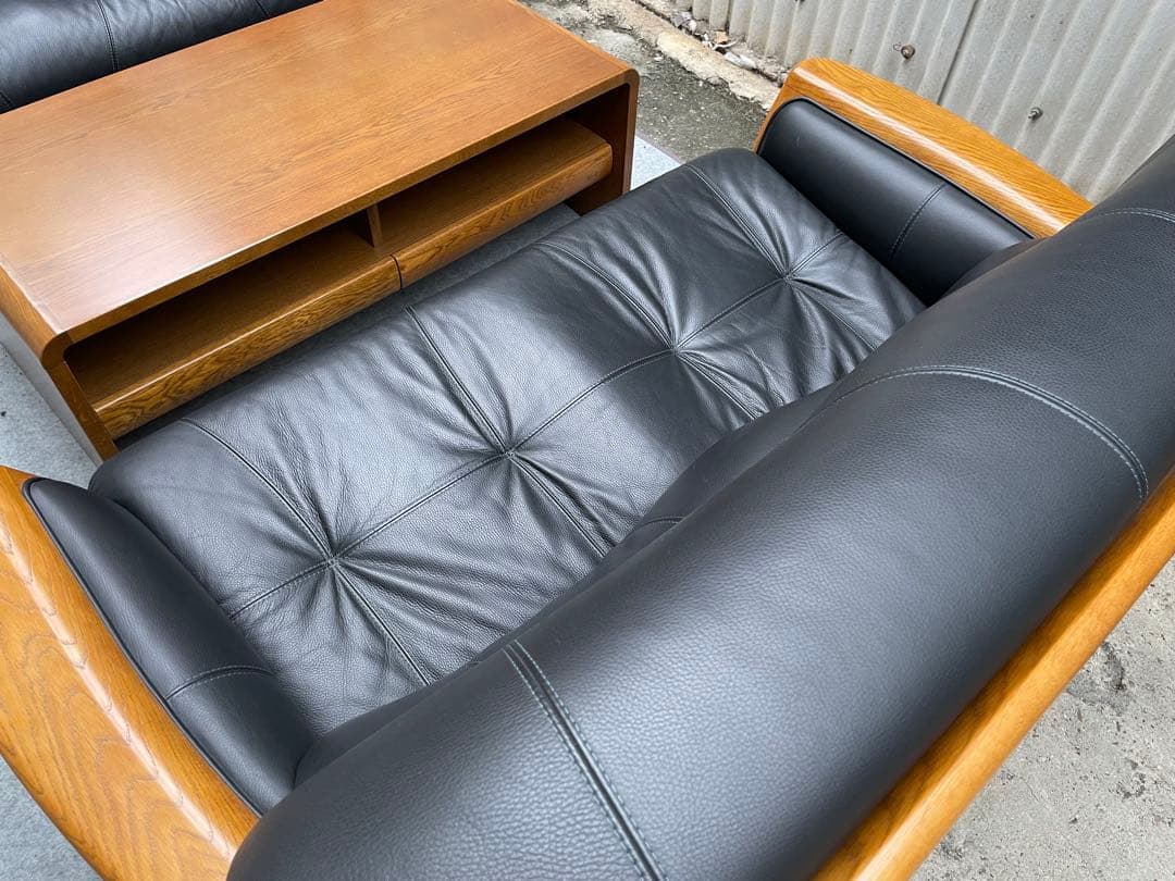 ブランコ　美品　浜本工芸　本革　応接セット　ソファ　テーブル　2点セット