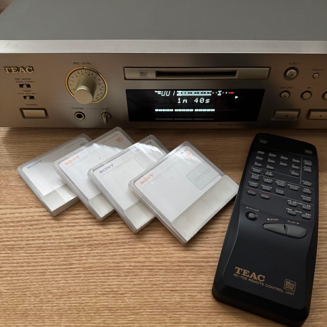 TEAC MD-5 ミニディスクデッキ＆MDディスク未使用4枚 純正リモコン付き
