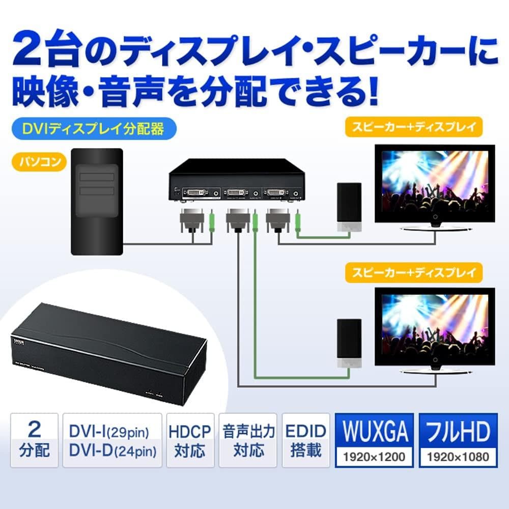 サンワサプライ フルHD対応DVIディスプレイ分配器(2分配)VGA-DVSP2