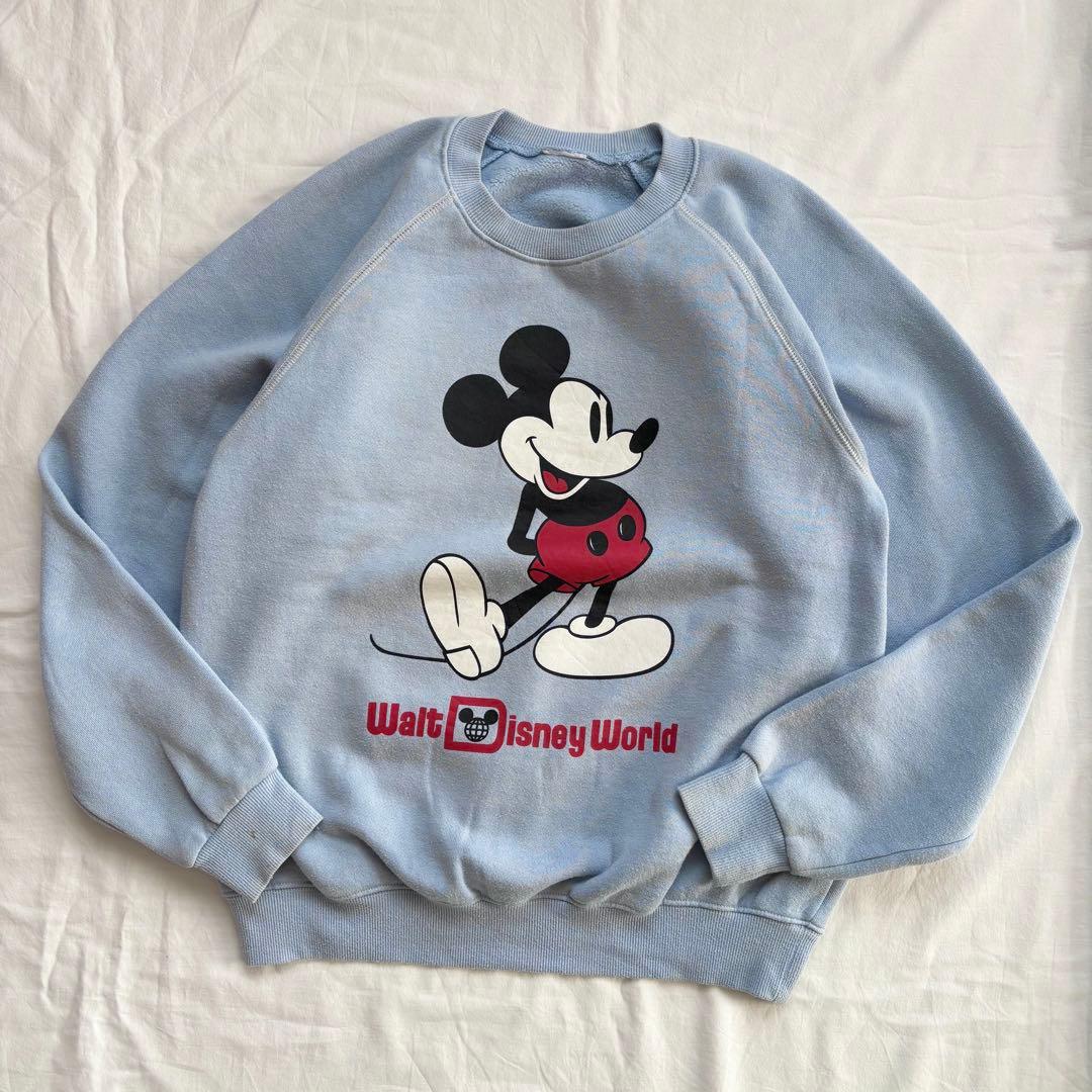 希少 大人気！ ヴィンテージ ミッキー 白足 スウェット 水色 Disney
