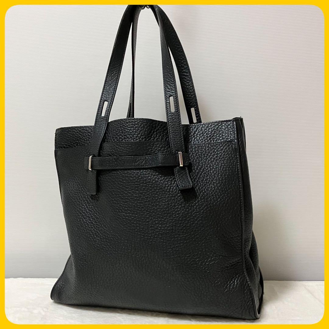 大容量 FURLA ジョーヴェ トート ビジネス バッグ A4 シボ革 黒