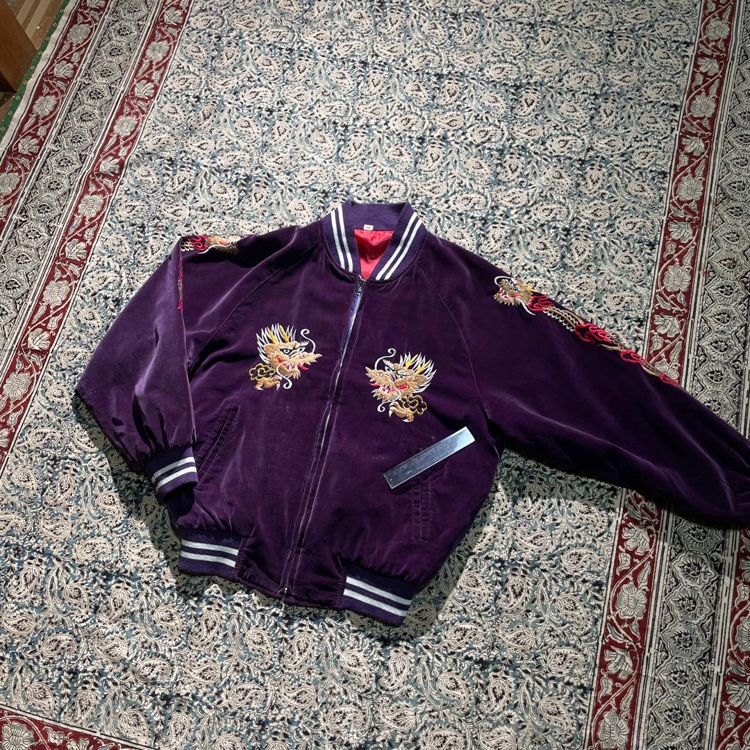 80's 別珍 ベロア 肉厚コットン スカジャン 龍 ビンテージ 40s 50s