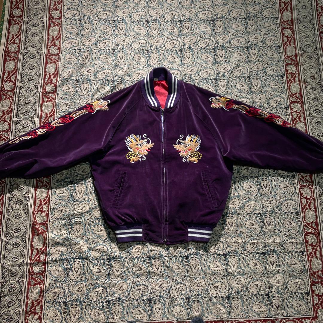 80's 別珍 ベロア 肉厚コットン スカジャン 龍 ビンテージ 40s 50s