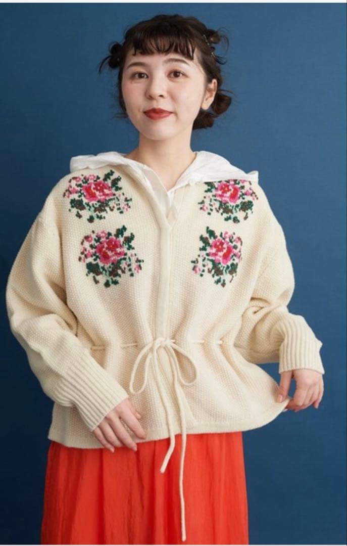 Dot＆Stripes CHILDWOMAN かのこ刺繍ラムニットカーディガン