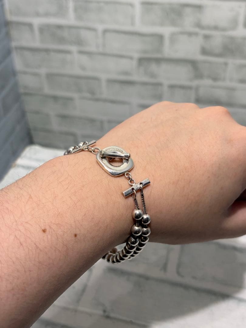 希少　オールドティファニー　ヘビー　Tバー　2連　ボールチェーン　ブレス　53g