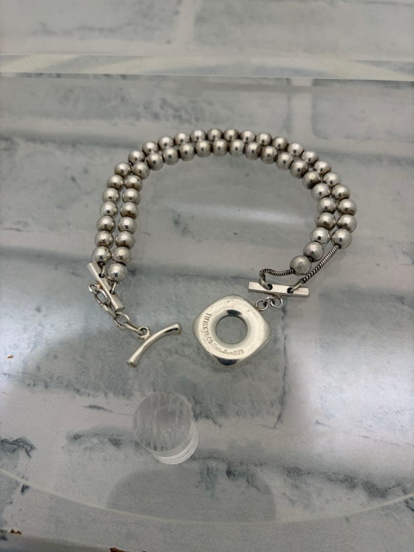 希少　オールドティファニー　ヘビー　Tバー　2連　ボールチェーン　ブレス　53g