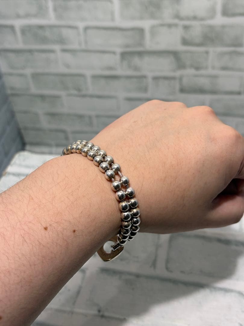 希少　オールドティファニー　ヘビー　Tバー　2連　ボールチェーン　ブレス　53g