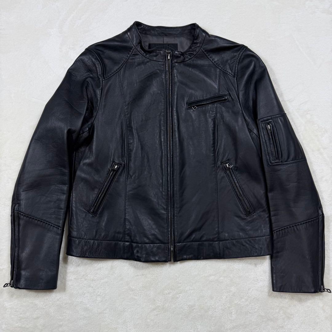 アンタイトル 大きい 2XL ラムレザー ノーカラー シングルライダース 黒