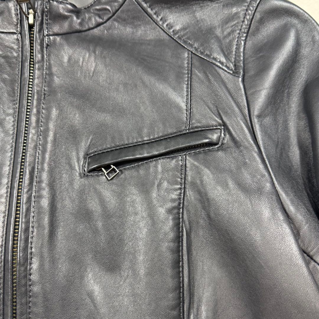 アンタイトル 大きい 2XL ラムレザー ノーカラー シングルライダース 黒