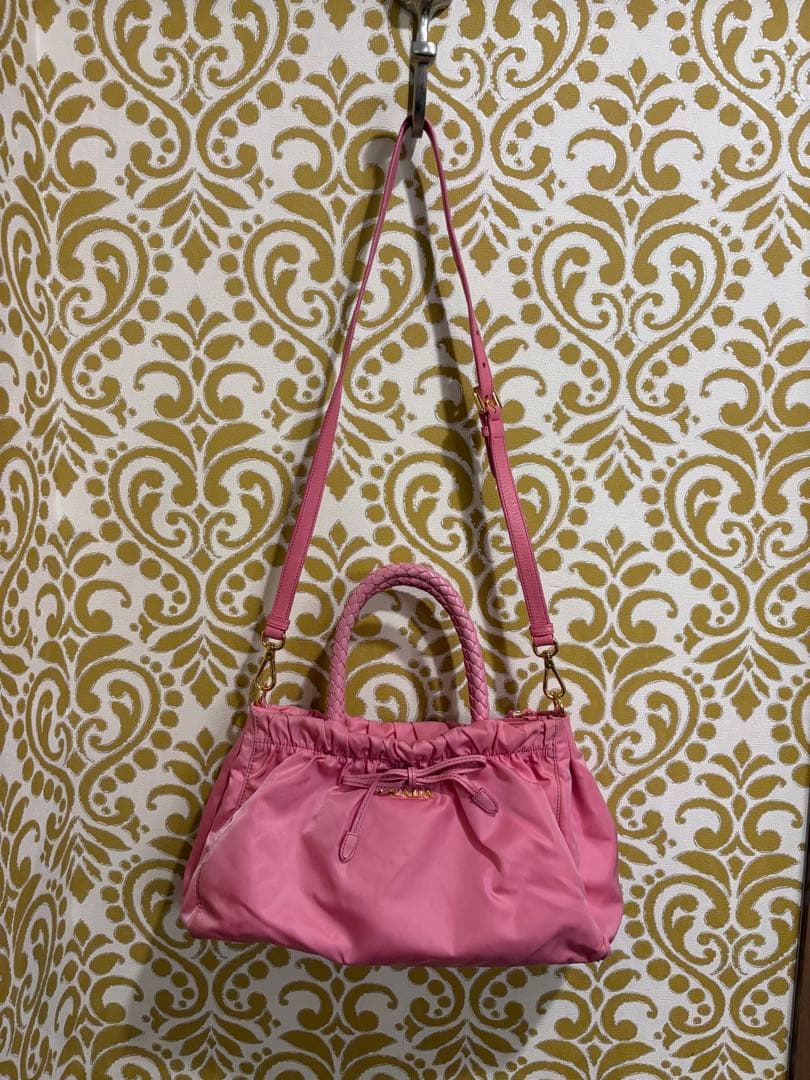 PRADA プラダ 2way ハンドバッグ テスートナイロン ピンク リボン