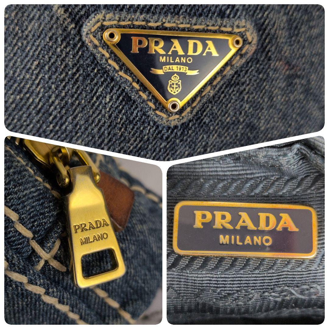 【美品】プラダ☆三角ロゴ　デニム　ゴールド　ミニポーチ　かわいい