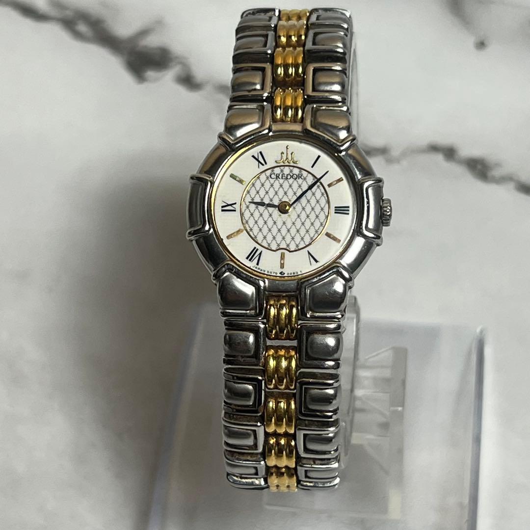 稼働美品 セイコー クレドール レディース腕時計 5A70-0160 白文字盤