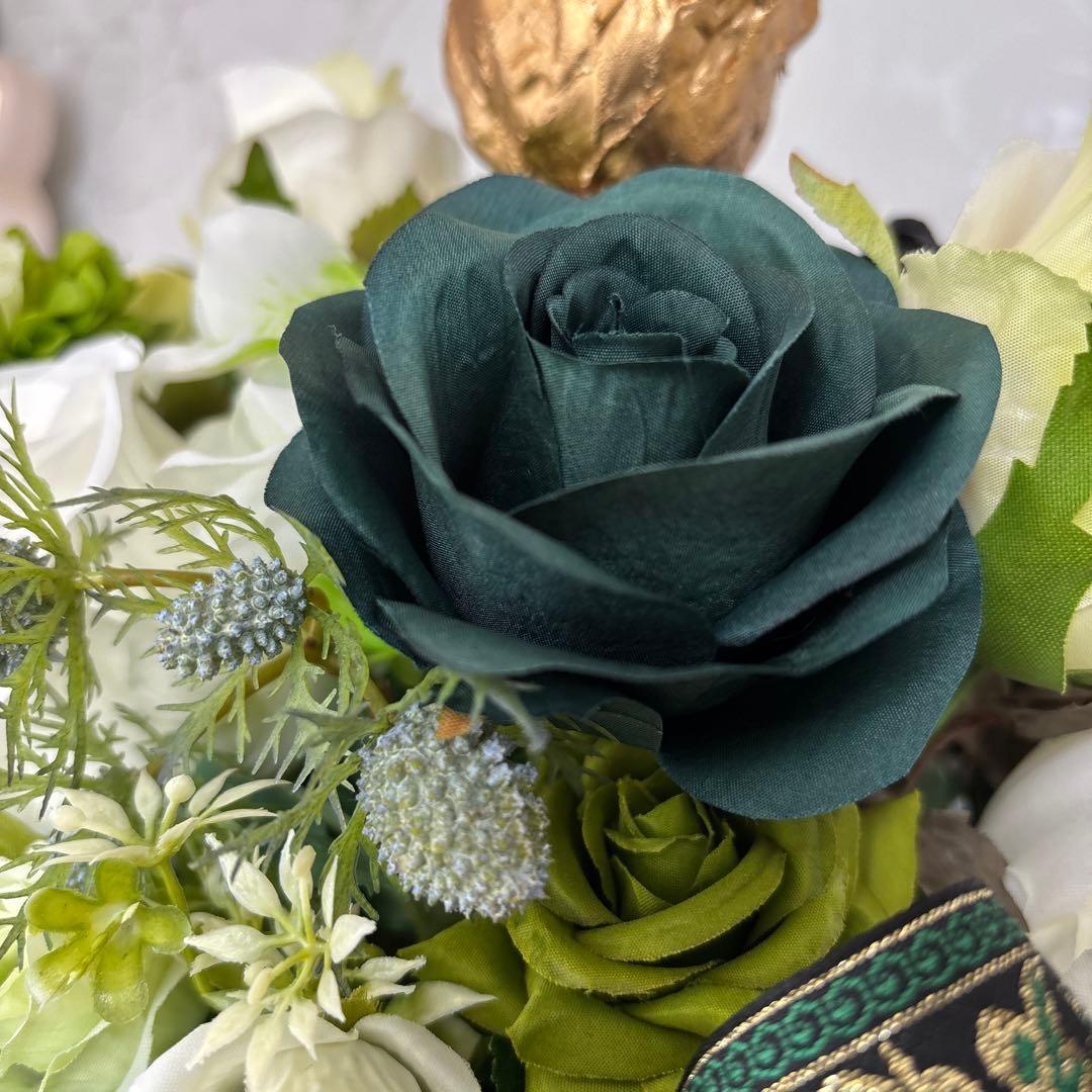 まゆ様特別オーダー商品 濃いグリーンのフラワーアレンジメント・特大サイズ