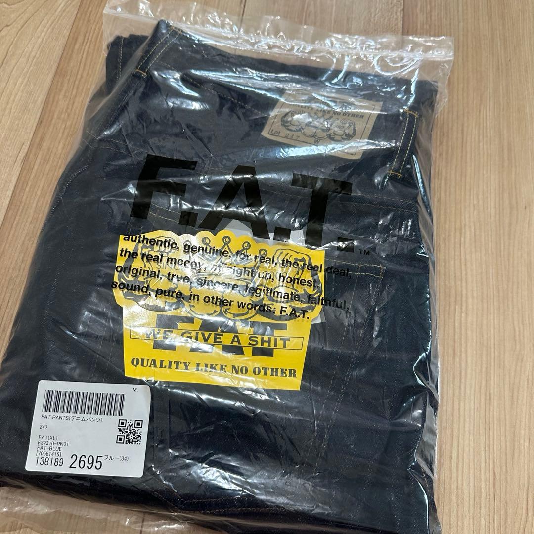美品　FAT 247 ブルー デニム　ワイドパンツ