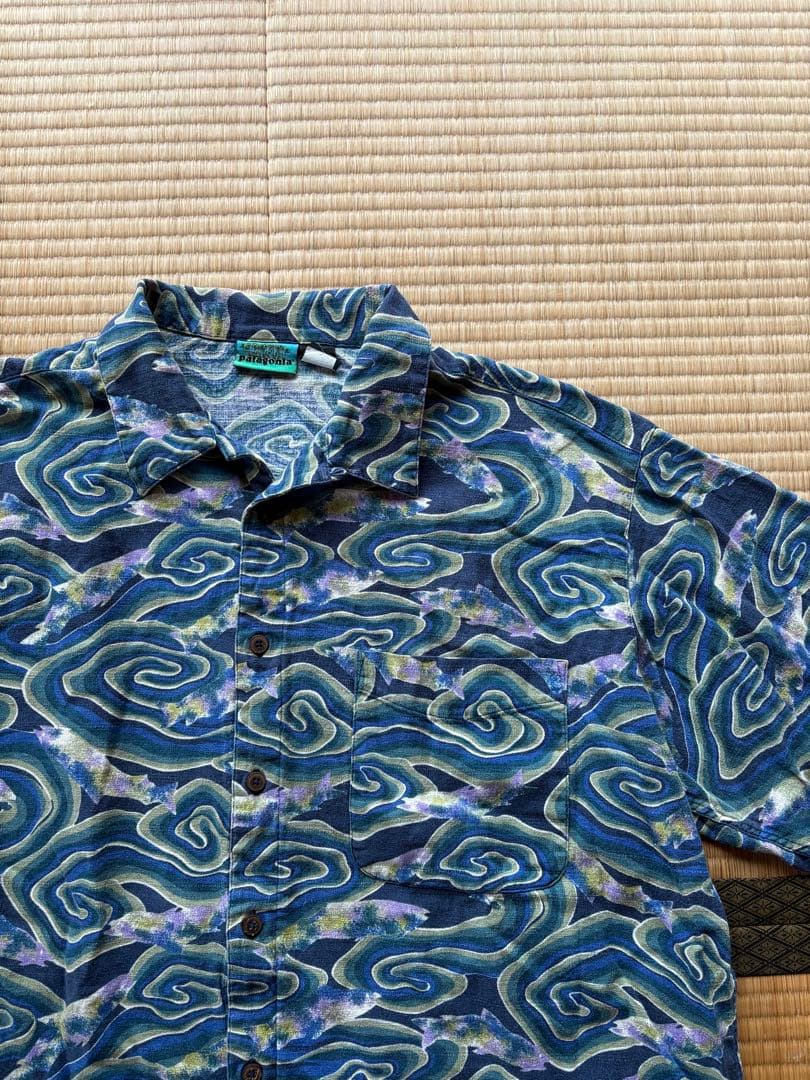 希少 美品 L 90s パタゴニア 渦巻き ACシャツ JAVA FISH