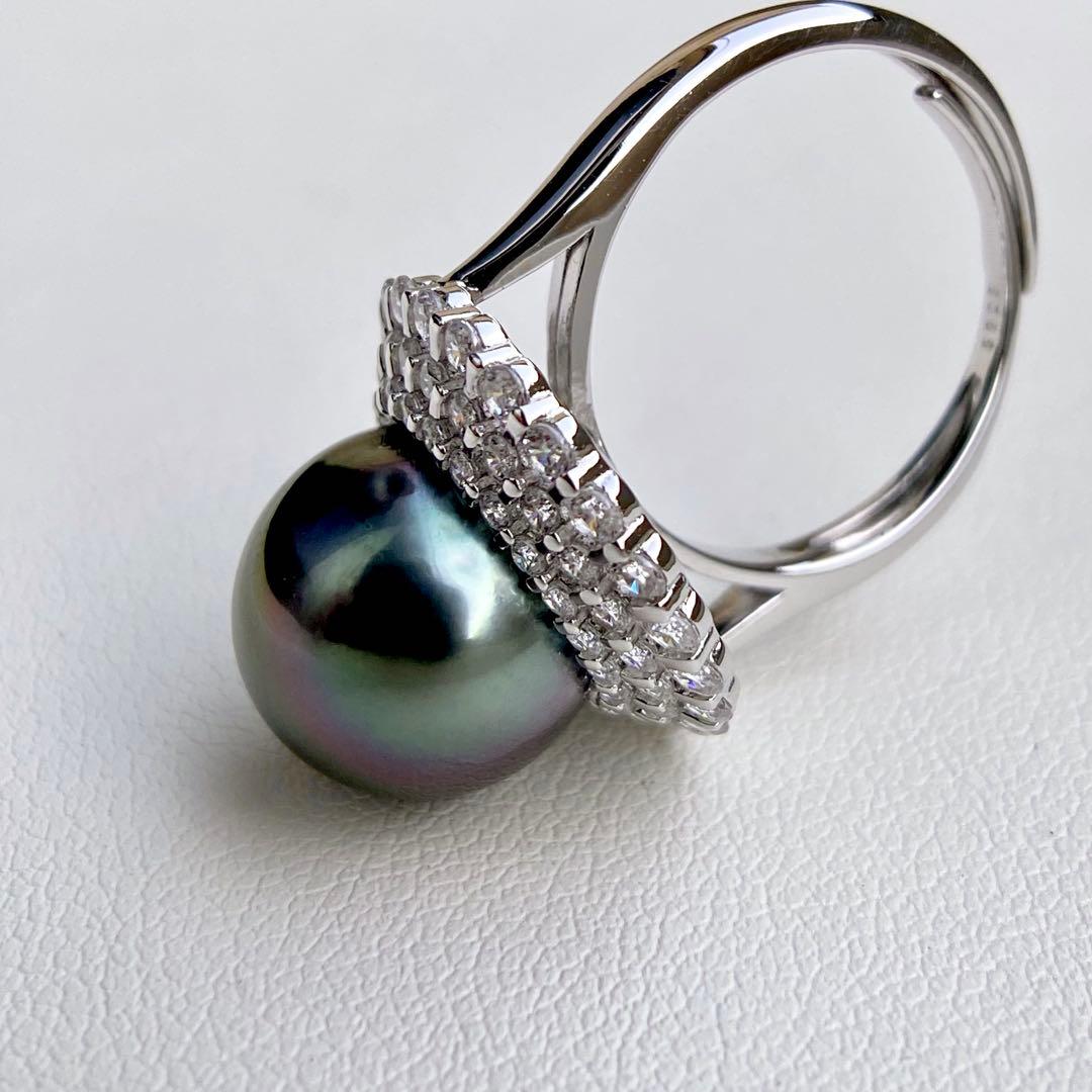 本真珠南洋黒蝶真珠　黒紫12.1㍉大玉s925リングY1042