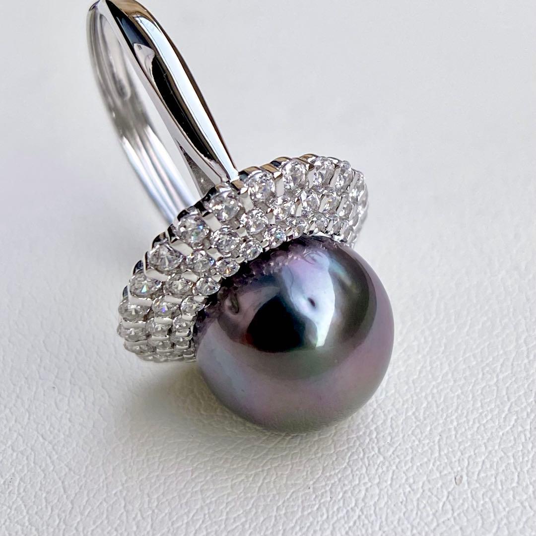 本真珠南洋黒蝶真珠　黒紫12.1㍉大玉s925リングY1042