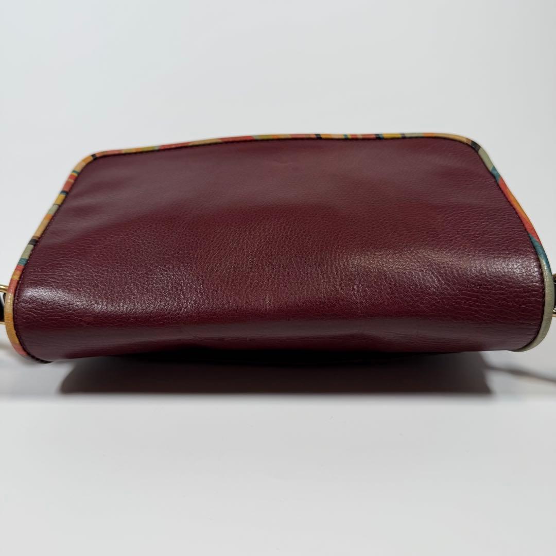 【美品】ポールスミス　ショルダーバッグ　シボ革　マルチストライプ　ボルドー