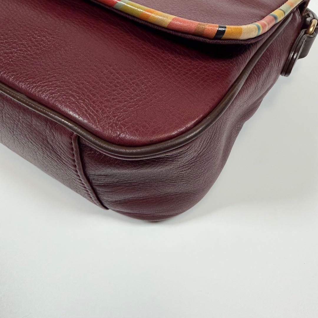 【美品】ポールスミス　ショルダーバッグ　シボ革　マルチストライプ　ボルドー