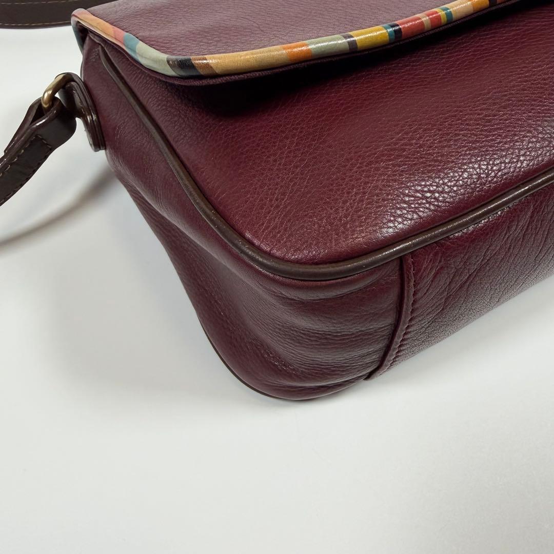 【美品】ポールスミス　ショルダーバッグ　シボ革　マルチストライプ　ボルドー