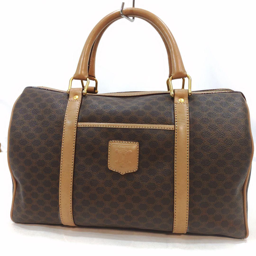 【美品】セリーヌ ボストンバッグ レザー×PVC A4可 マカダム柄 ブラウン