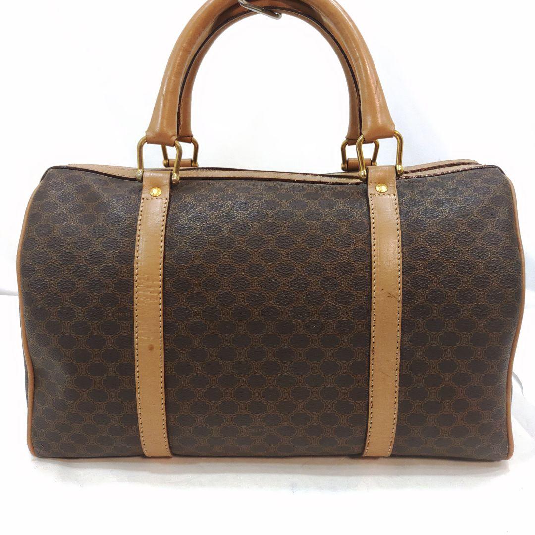 【美品】セリーヌ ボストンバッグ レザー×PVC A4可 マカダム柄 ブラウン