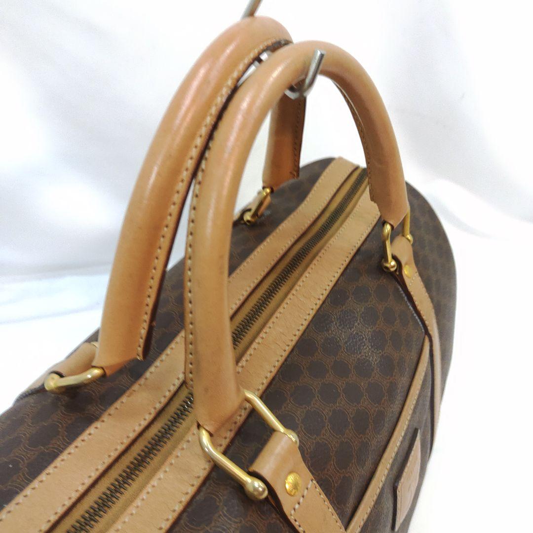 【美品】セリーヌ ボストンバッグ レザー×PVC A4可 マカダム柄 ブラウン