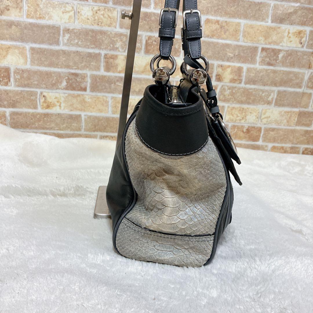 良品　COACH コーチ　トートバッグ　パイソン　チャーム　ターンロック