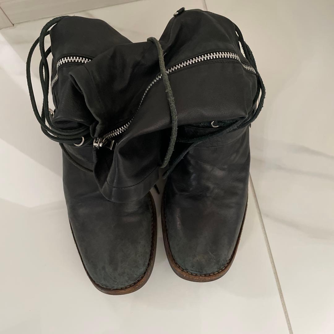 アンダーカバー黒 レザー ロングブーツ バックル付き