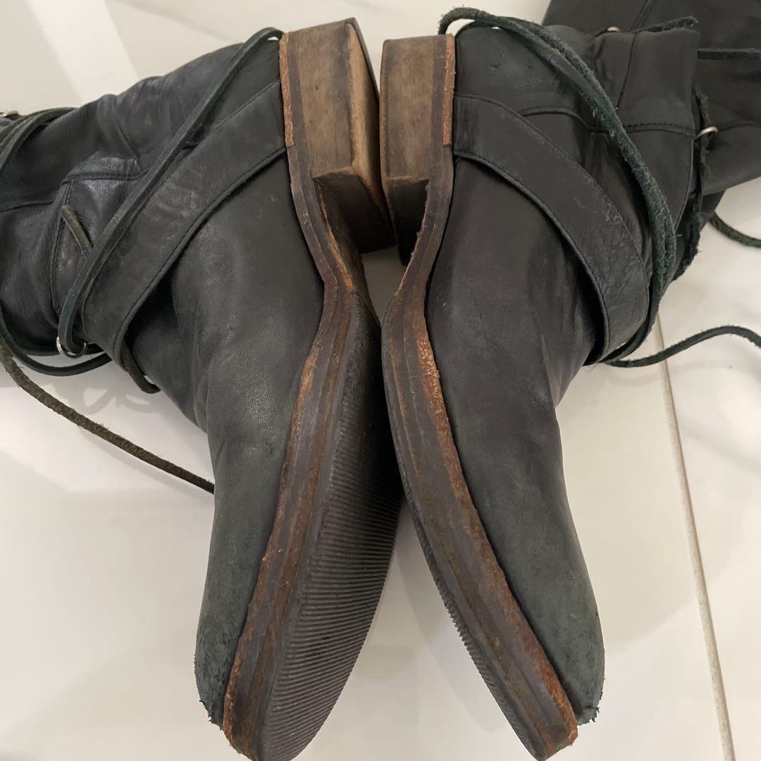 アンダーカバー黒 レザー ロングブーツ バックル付き