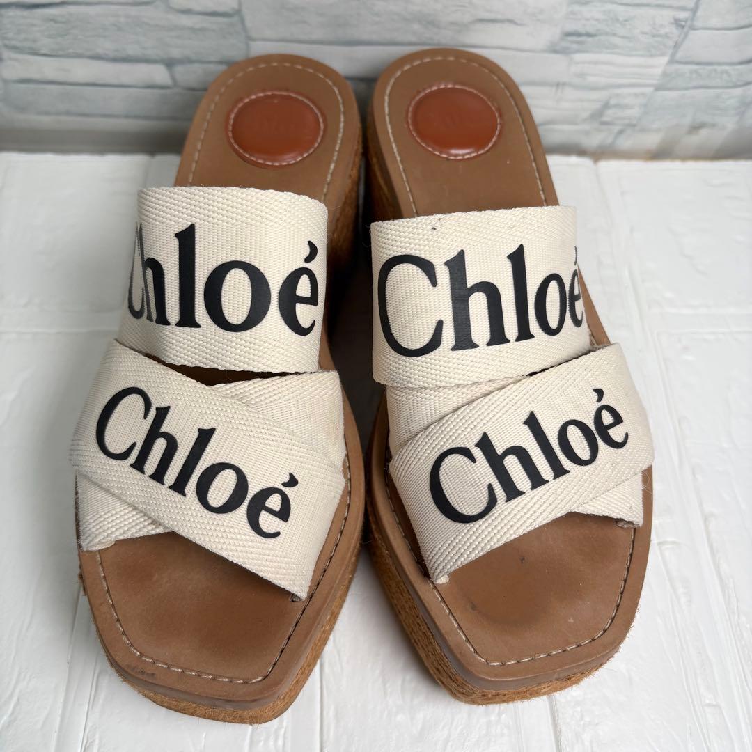 Chloe クロエ　Woodyウェッジエスパドリーユ　ウエッジソール　厚底　ロゴ